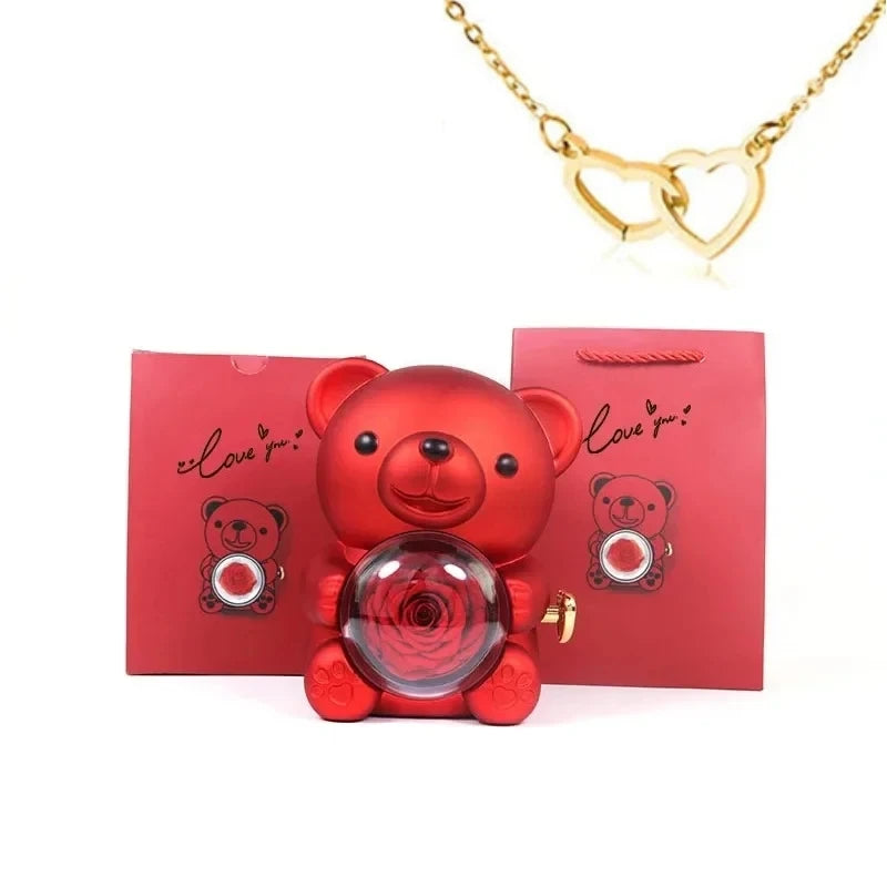 Eternal Rose Bear Gifts Box with Necklace