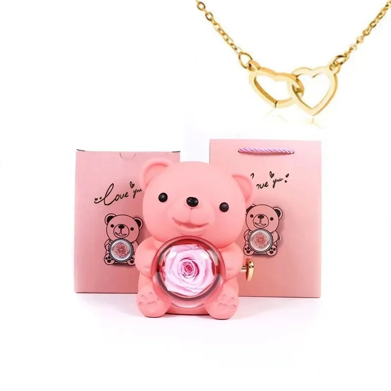 Eternal Rose Bear Gifts Box with Necklace