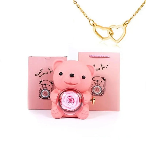 Eternal Rose Bear Gifts Box with Necklace